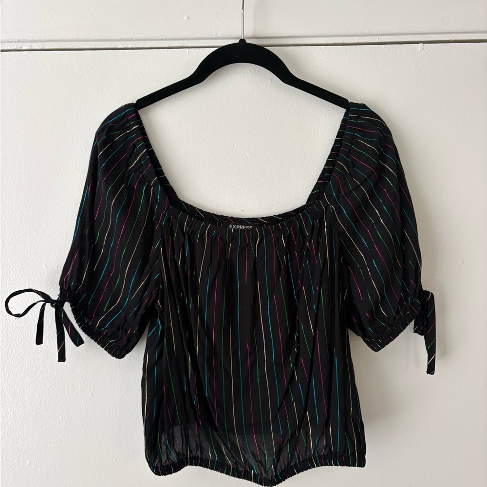 Express Black Blouse with Colorful Stripes